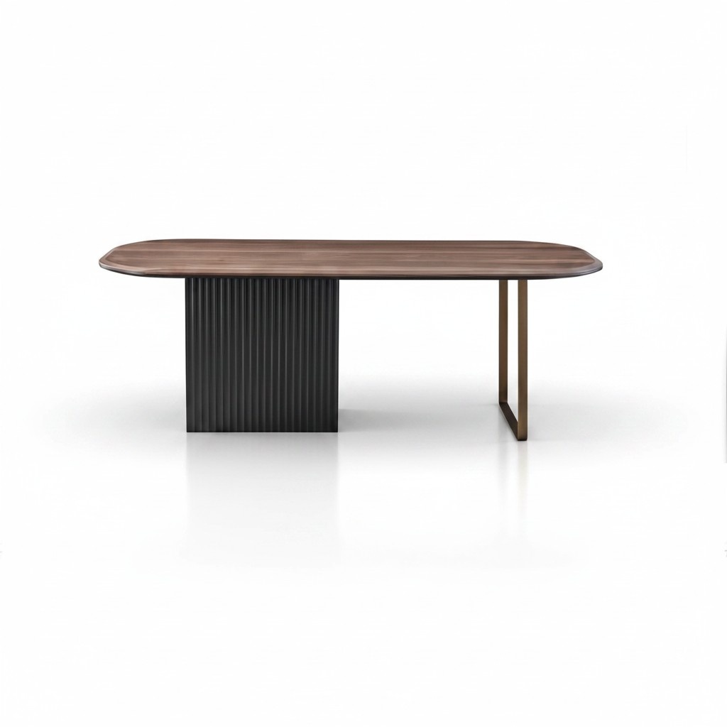 Brown wooden table Designer dining room furniture Semicircular elegant dining table