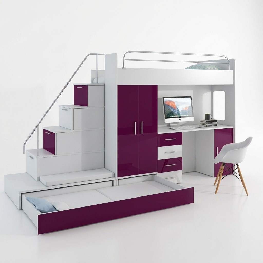 Bunk bed, loft bed, bed, desk + wardrobe, multifunctional high bed