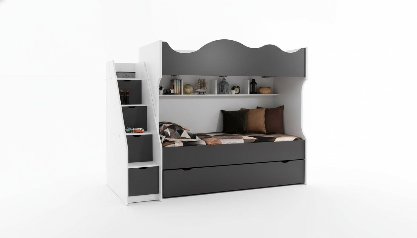 Bunk bed bed children\'s bed children\'s furniture gray set modern children