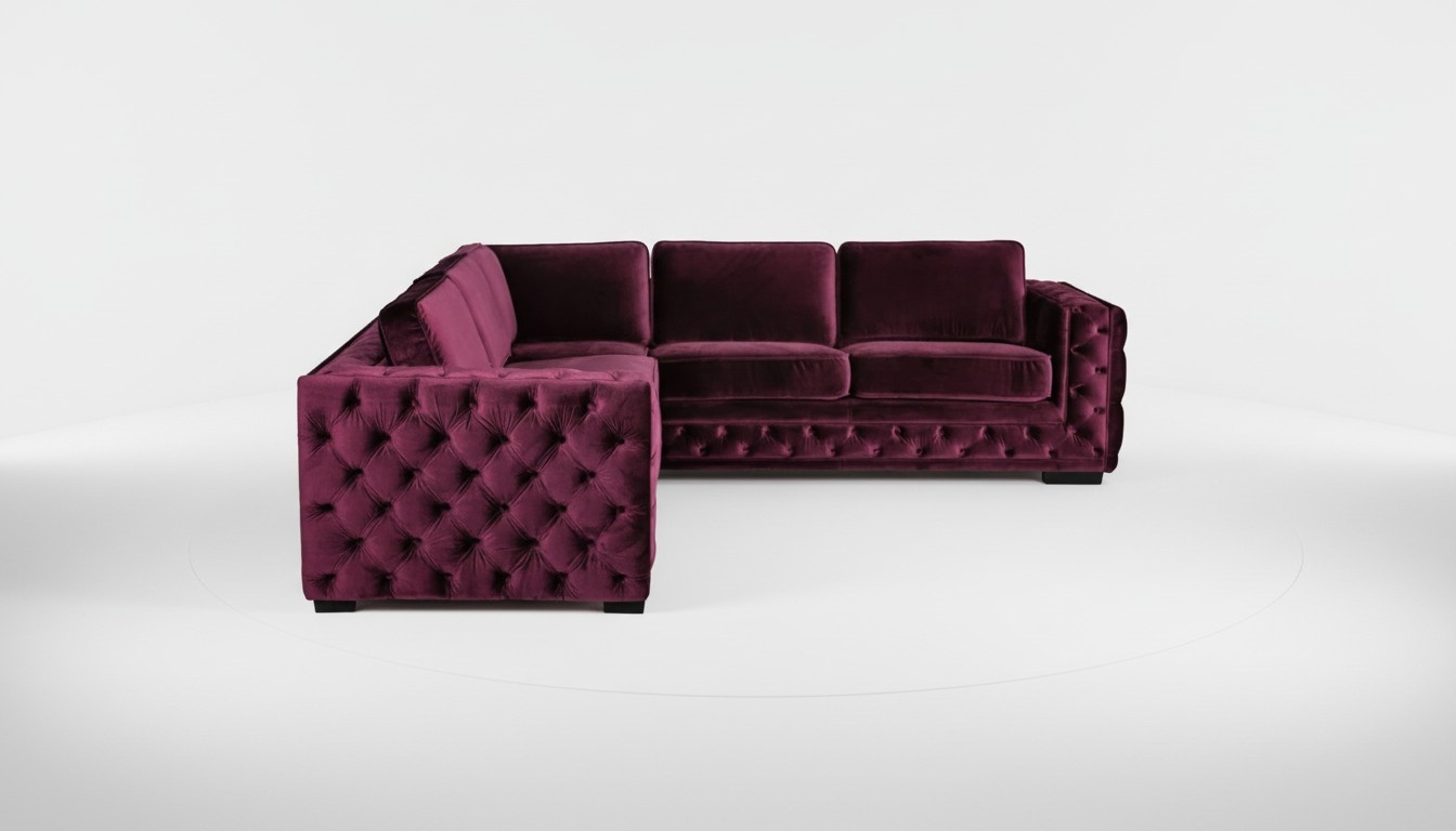 Burgundy Corner Sofa Chesterfield Velvet Fabric Furniture New Living Room Modern Design Sofa