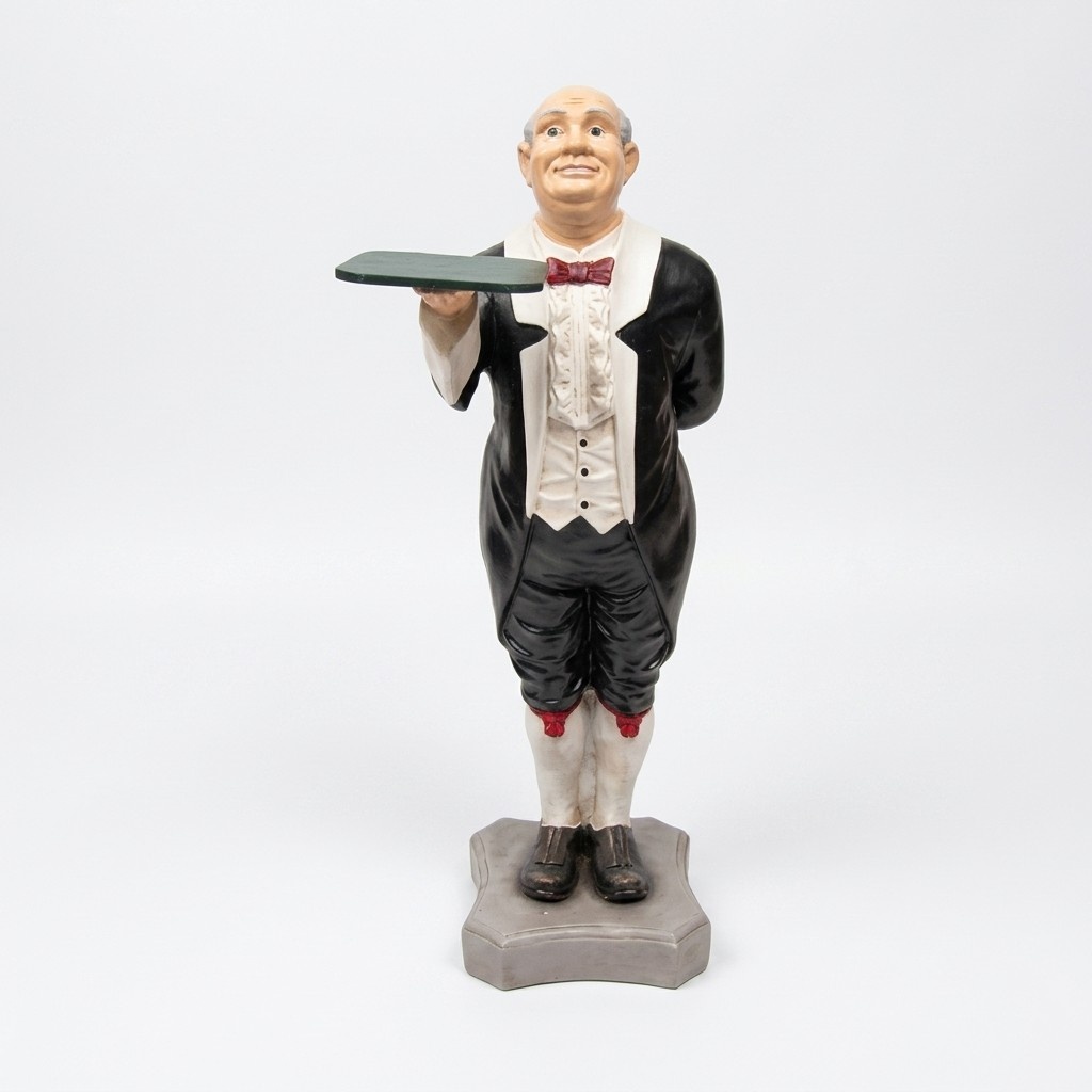 Gastronomy decorative figure designed as a classic dressed waiter with a tray 110cm