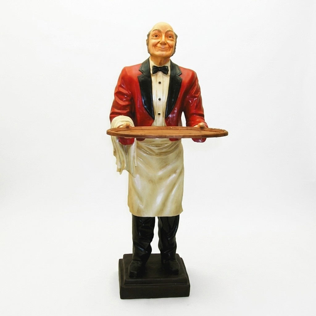 Gastronomy decorative sculpture designed as waiter with a tray 180cm