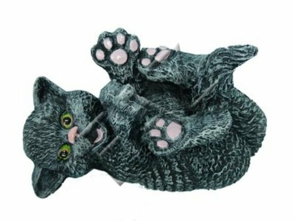 Decorative sculpture designed as playful mobley grey cat C331 20x30cm
