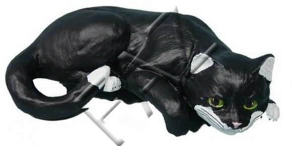 Decorative sculpture designed as mobley white black colored cat figure 15x40cm C180