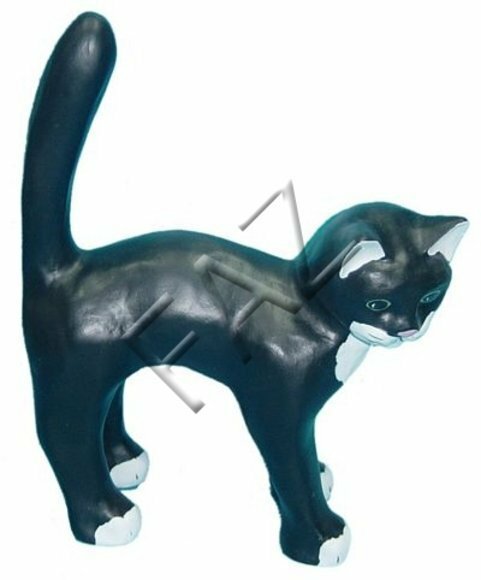 Decorative sculpture designed as white black motley cat 46cm height