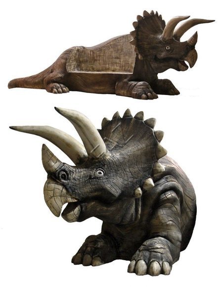 Massive sitting area designed as decorative triceratops figure sculpture 480cm length