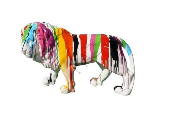 White decorative lion sculpture in colorful stripse painted 190cm length C588R