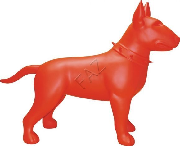 Full red colored decorative sculpture designed as bull terrier figurine 85x100cm