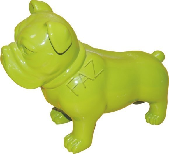 Decorative garden sculpture designed as full green colored puppy figure c765