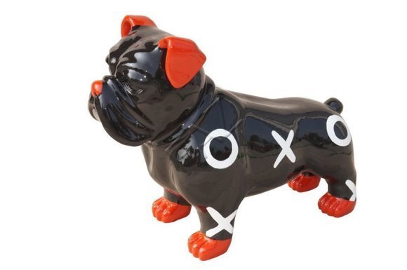 Abstract decorative garden sculpture designed as gloss black puppy figure with patterns c765r