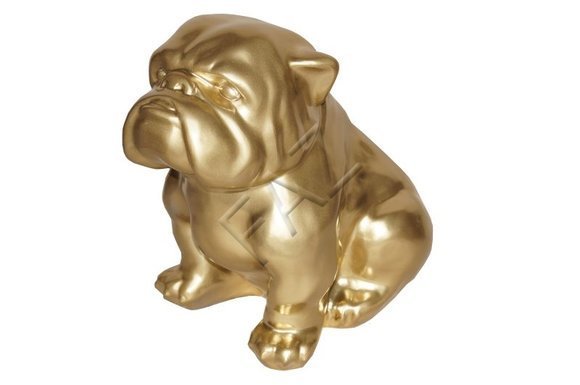 Golden colored decorative gloss sitting puppy sculpture 60cm height