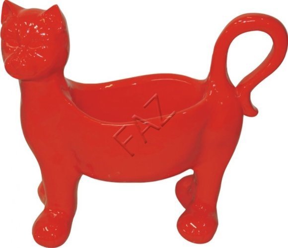 Decorative sculpture designed as gloss full red colored cat figure 68cm