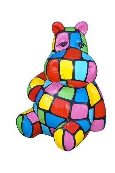 Abstract gloss hippopotamus figure with mosaic colorful patterns decorative sculpture