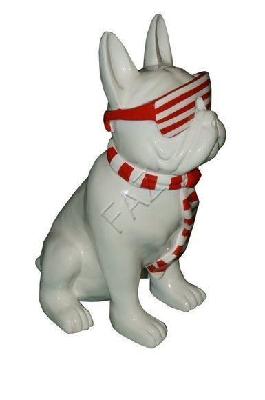 Decorative full white colored gloss puppy with red white colored scarf & glasses