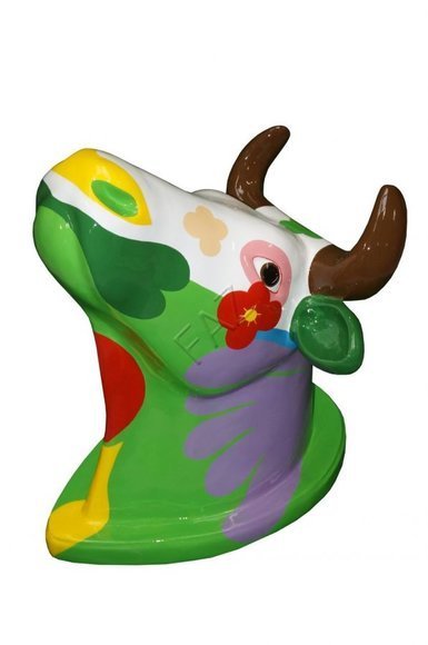 Multi colored decorative gloss cow head sculpture 75cm height