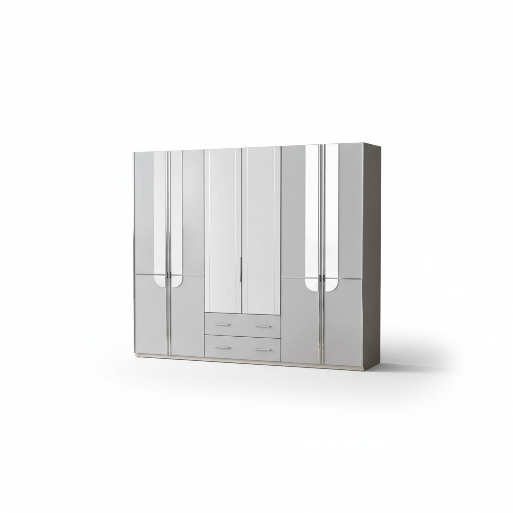 Wardrobe Gray Wooden Wardrobe Clothing Closet Mirror Bedroom Cabinet