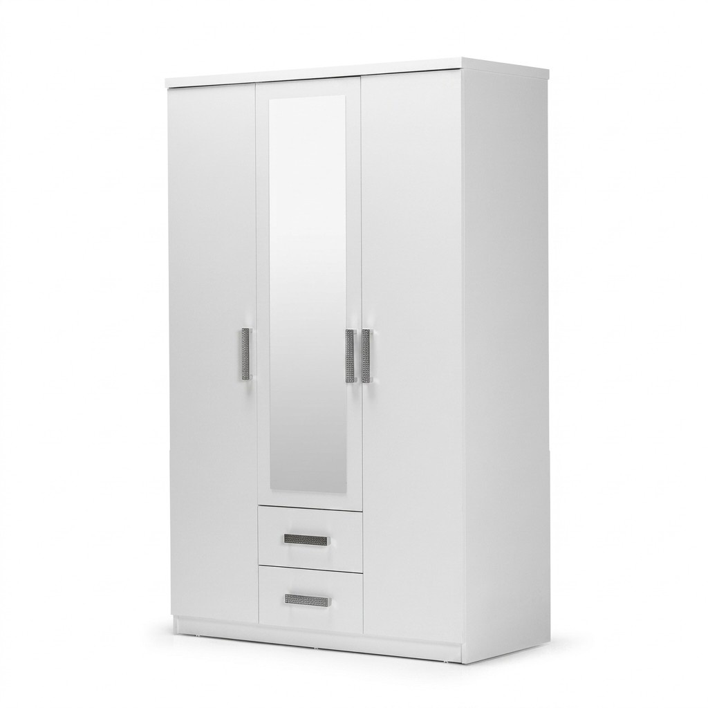 Wardrobe, closet, wooden cabinet, built-in wardrobe, mirror, wood, white, bedroom.