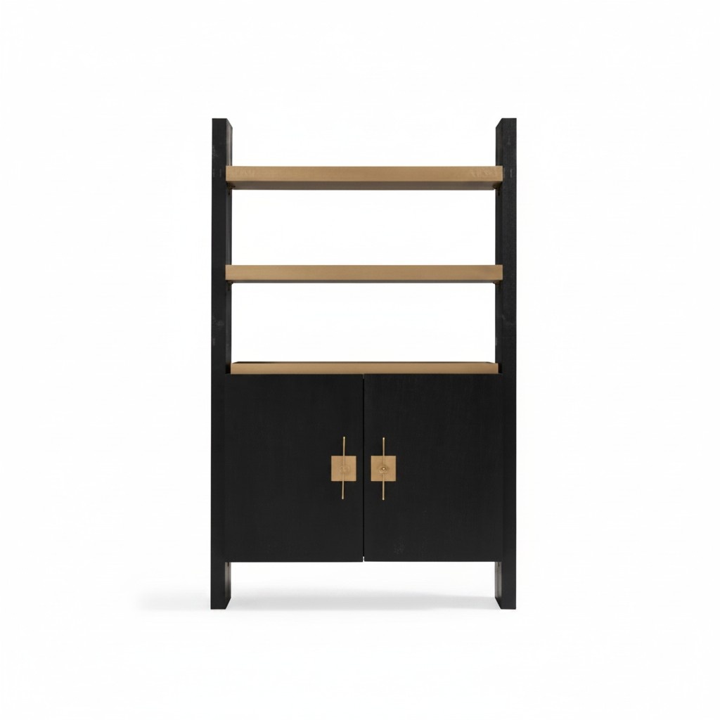 Cupboard with shelves Wooden cupboard Cupboard wood Black Design Gold New