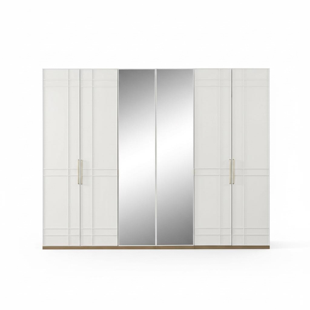 Wardrobes Wardrobes White Wood Mirror 6 Doors New