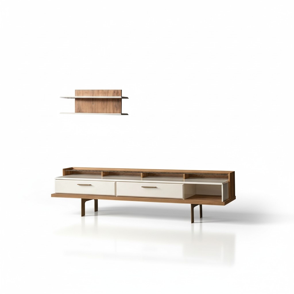 Brown-White Living Room Set Luxurious Wooden Sideboard Wall Unit 2pcs