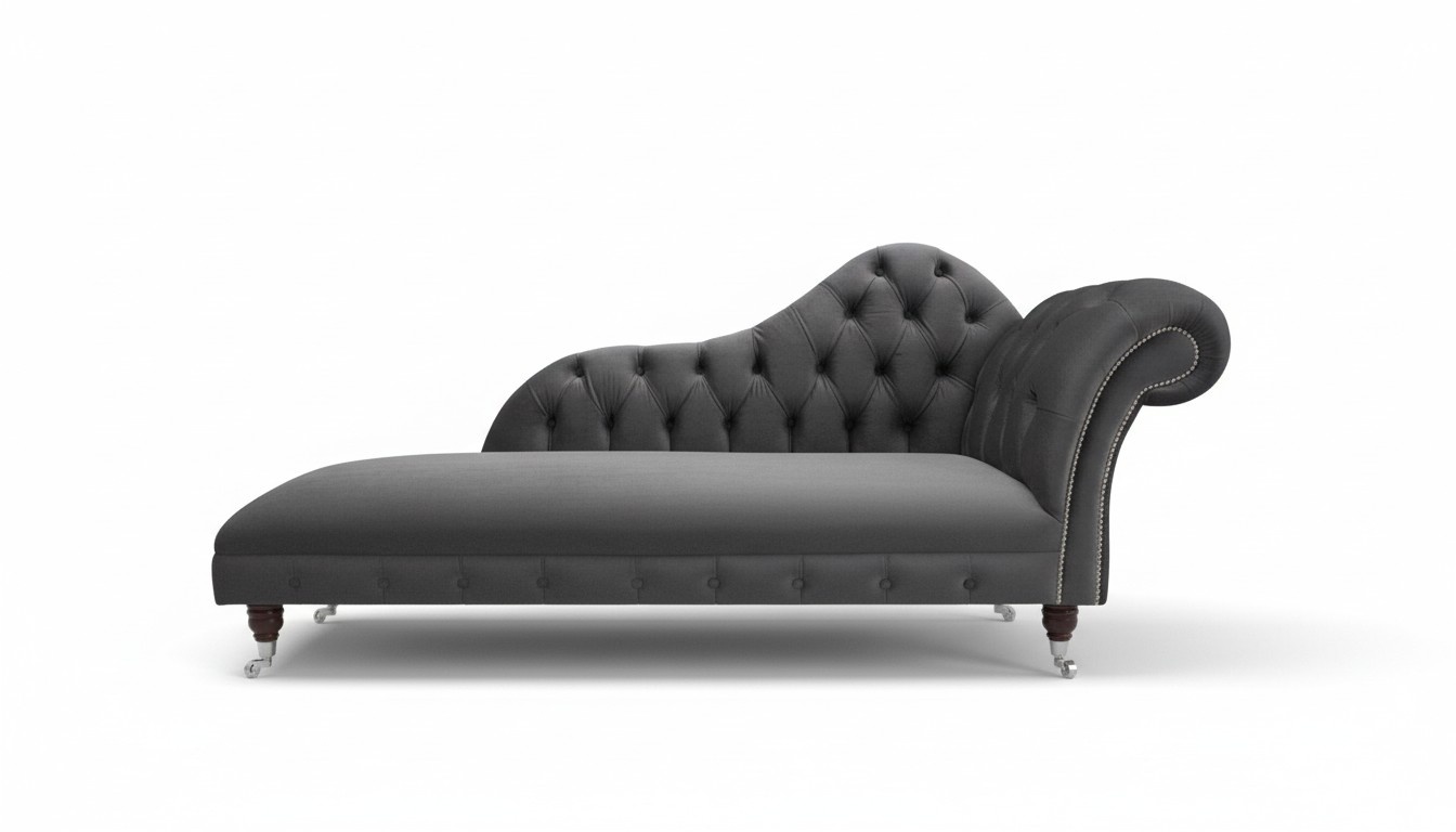 Classic Chaise Longue Chesterfield Couch With Buttons Grey Textile Upholstered Lounger New