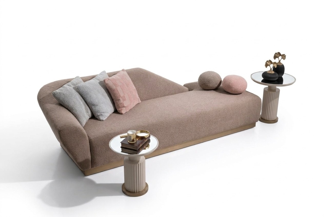 Chaise longue group sofa side tables upholstered fabric modern 3-piece set
