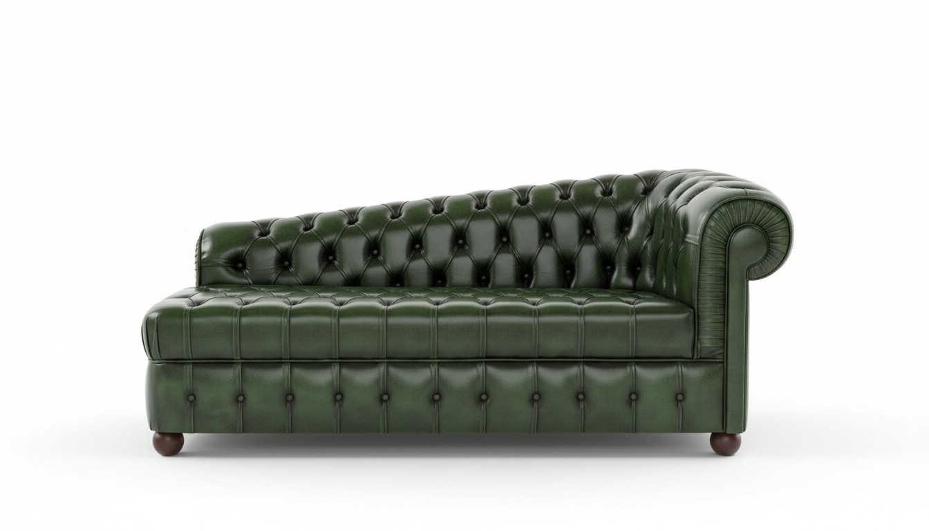 Chesterfield Chaise Longue Sofa Classic New 220 cm Green Leather Upholstered