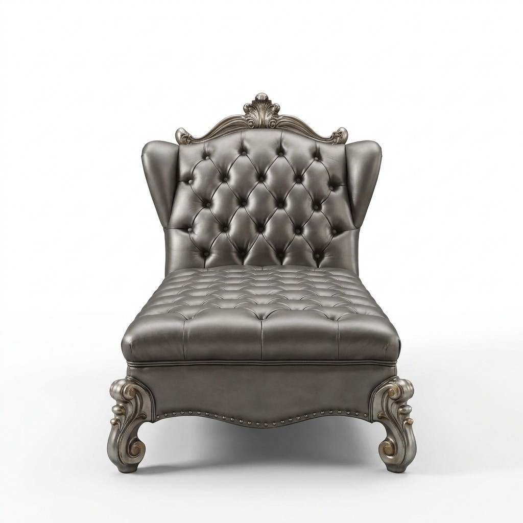 Chaise longues Chesterfield Chaise Leather Sofa Relax Silver Baroque Rococo