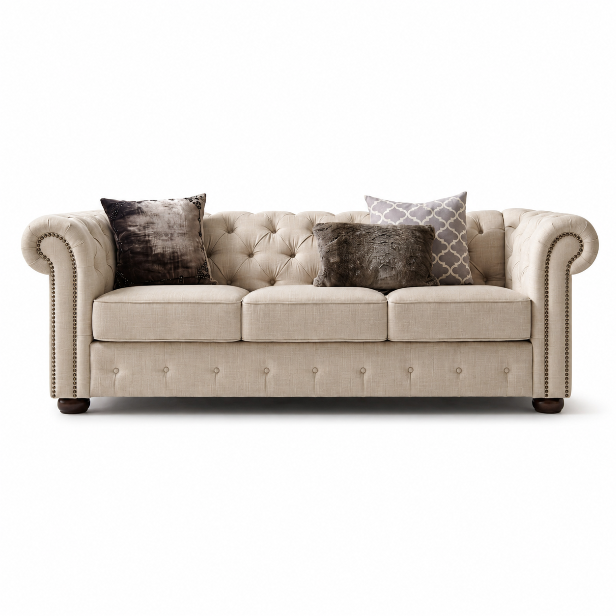 Country-Style Chesterfield 3-Seater Fabric Upholstered Sofa In Stock SOFORT