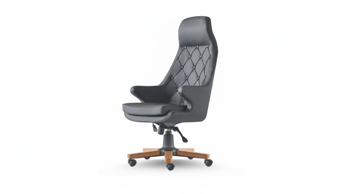 Executive Chair Black Classic Chesterfield Wheels Office Room Wood