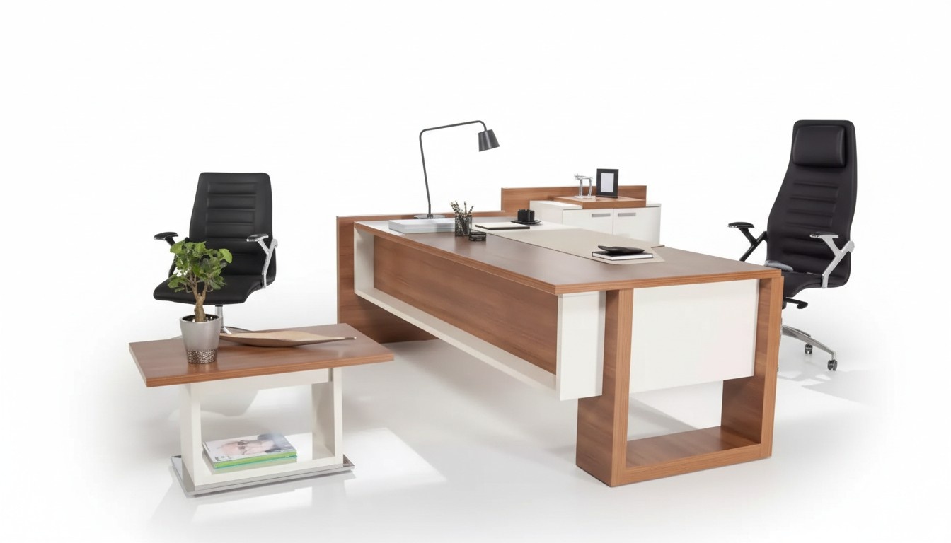 Executive Desk Brown Office Desk Set Office Furniture 3pcs Complete