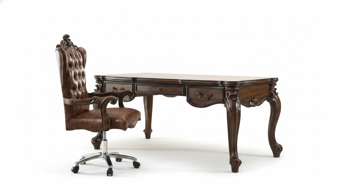 Executive chair armchair classic chair office swivel chair leather wood baroque rococo new