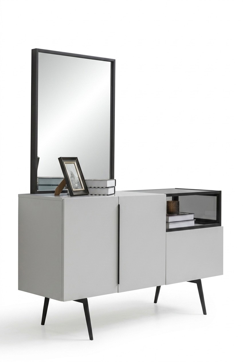 Chest of drawers mirror wood set modern design furniture group white luxury 2pcs