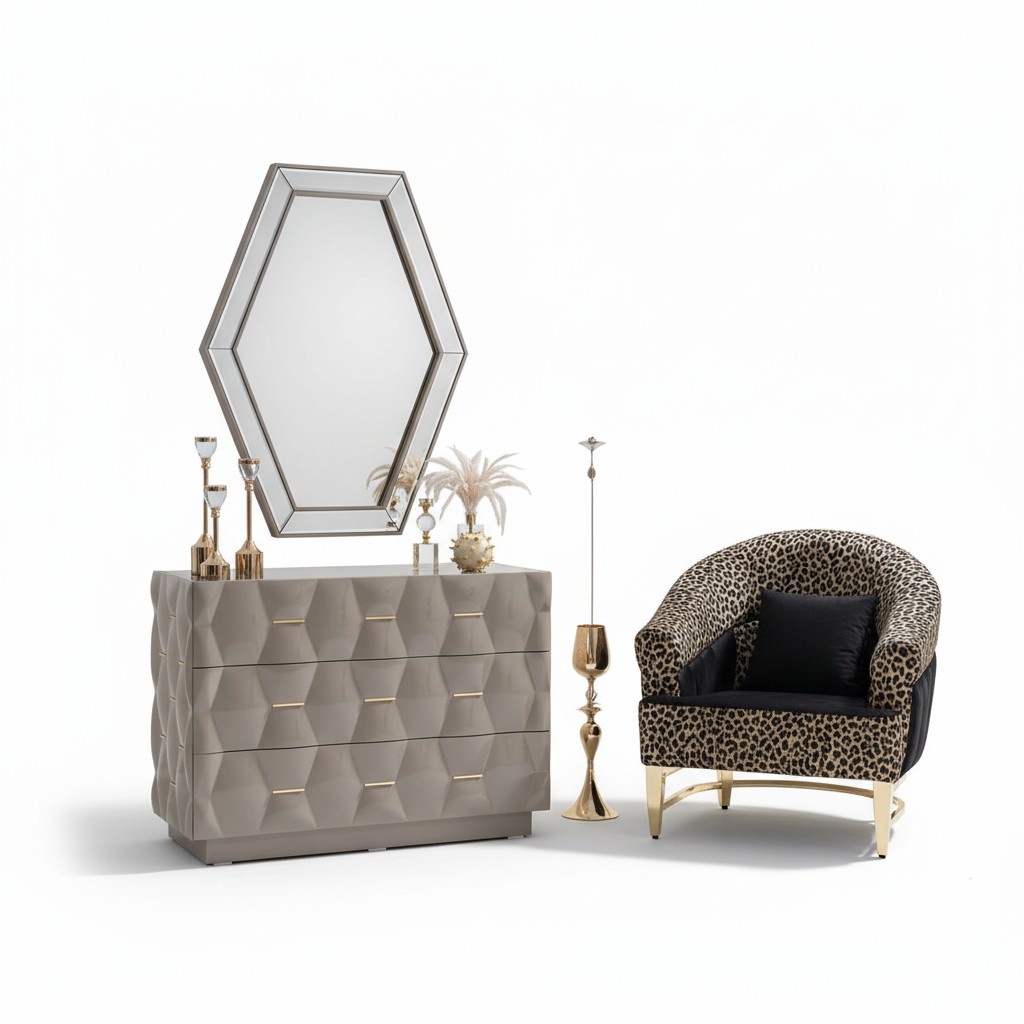 Dresser Sideboard Chests of Drawers Mirror Set Real Wood Italian Furniture Modern Style