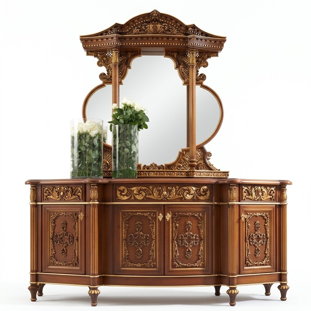 Dresser Sideboard Mirror Set Real Wood Italian Furniture Antique Style Dressers