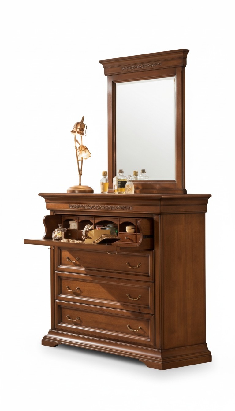 Chest of Drawers with Mirror Wood Design 2-piece Bedroom Set Sideboard