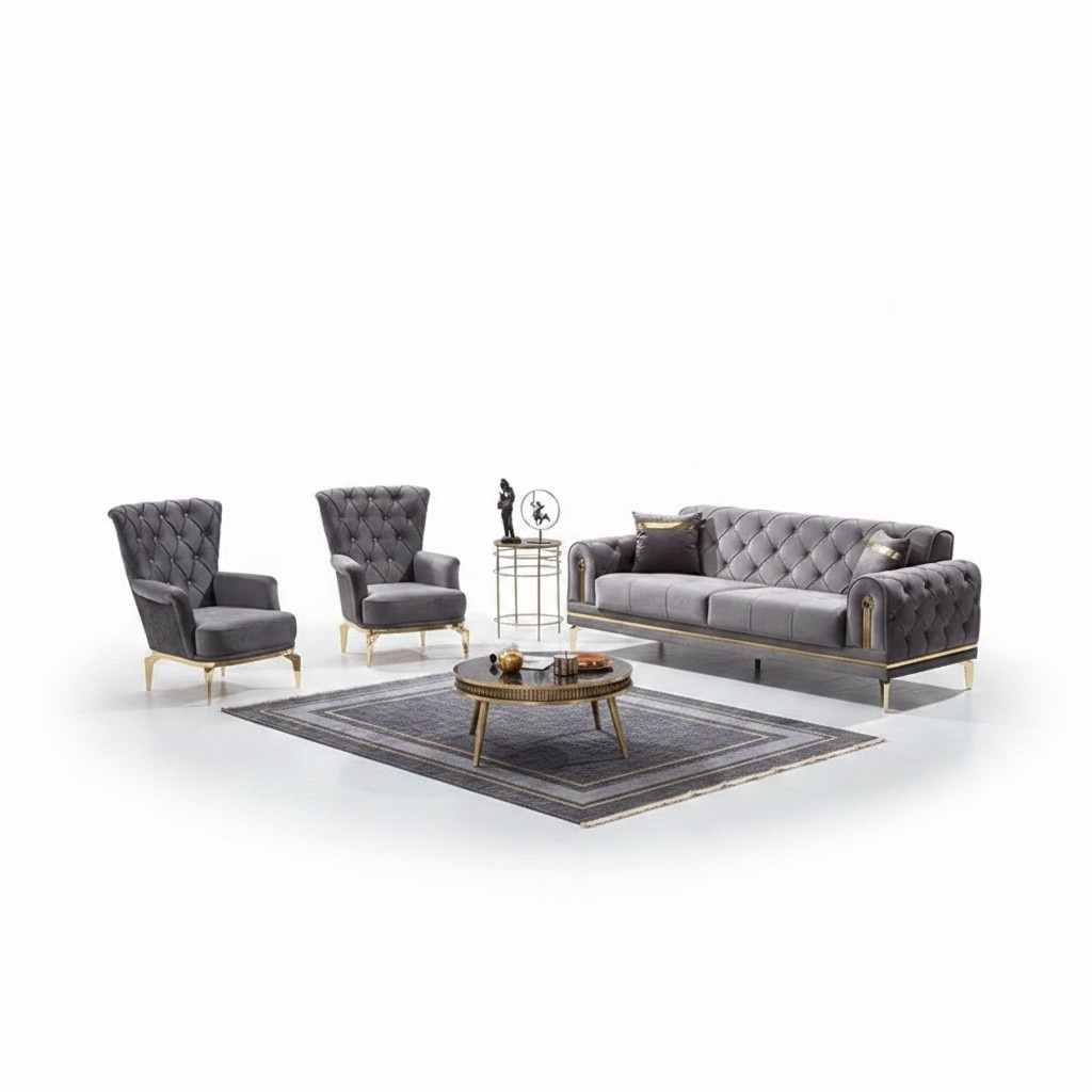 Chesterfield 2x Armchair Textile Upholstered Furniture Luxury Upholstered Seating Living Room