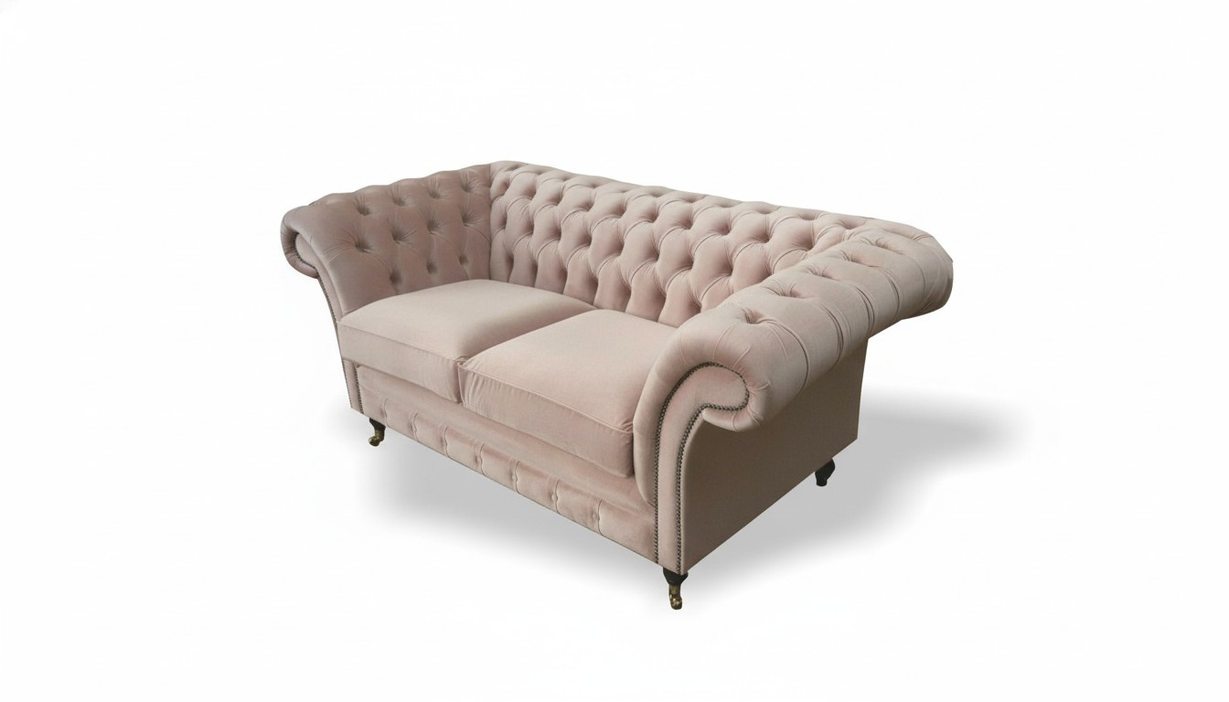 Chesterfield 2 Seater Light Pink Fabric Textile Living Room Sofa New Creative Modern