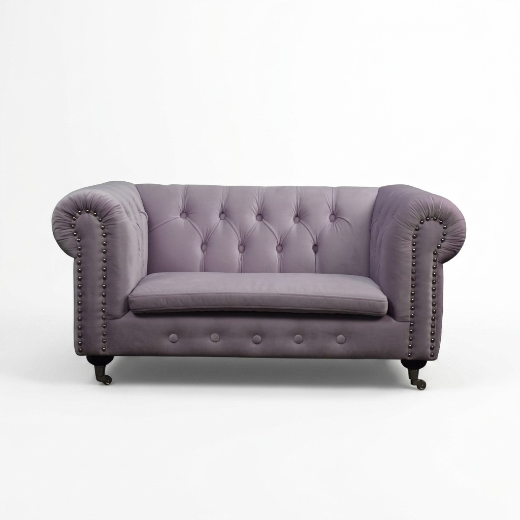 Chesterfield 2-Seater Classic Luxury Baroque Rococo Sofa Textile Leather Couch on Casters