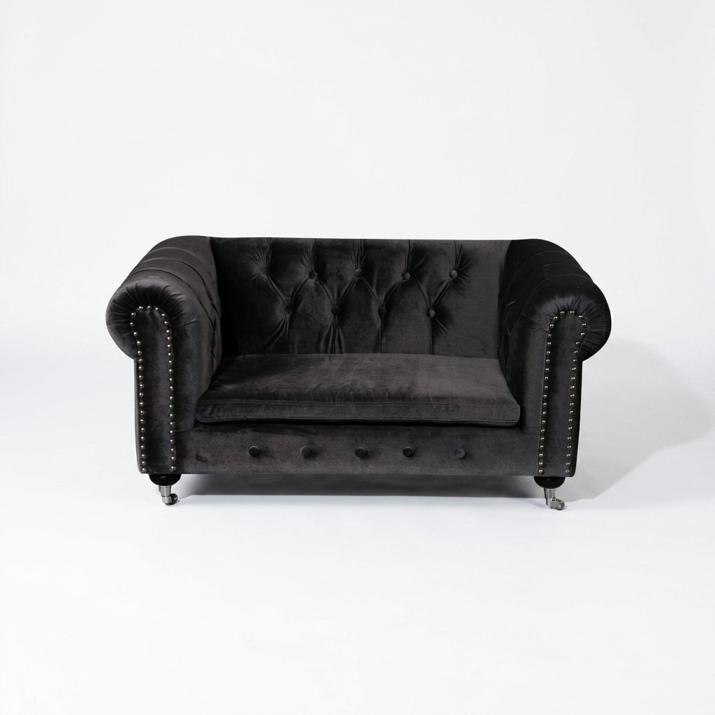 Chesterfield 2-Seater Classic Luxury Baroque Rococo Sofa Textile Leather Couch with Wheels