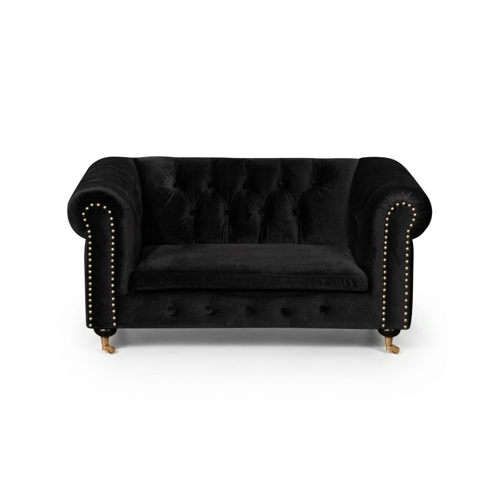 Chesterfield 2-Seater Classic Luxury Baroque Rococo Sofa Textile Leather Couch Black on Casters