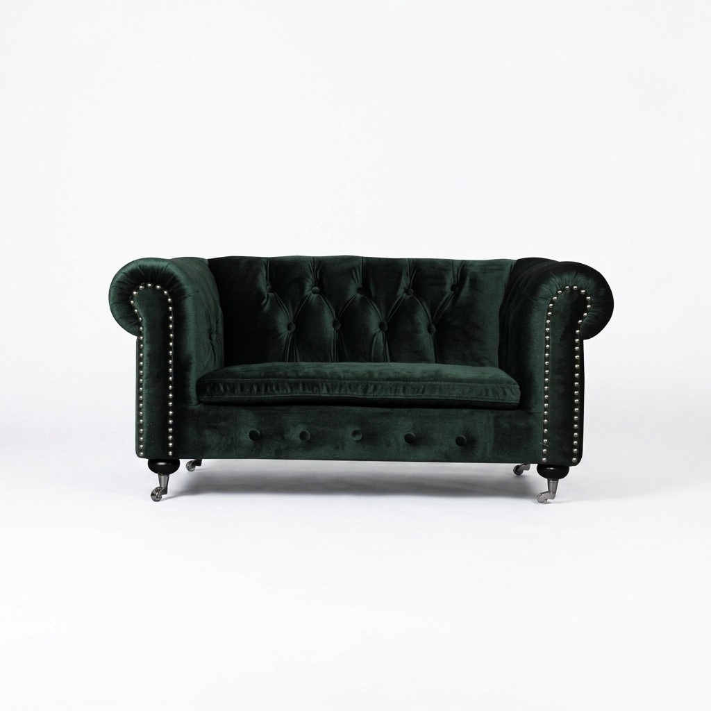 Chesterfield 2-seater Classic Luxury Baroque Rococo Sofa textile leather couch new with Casters Dark Green