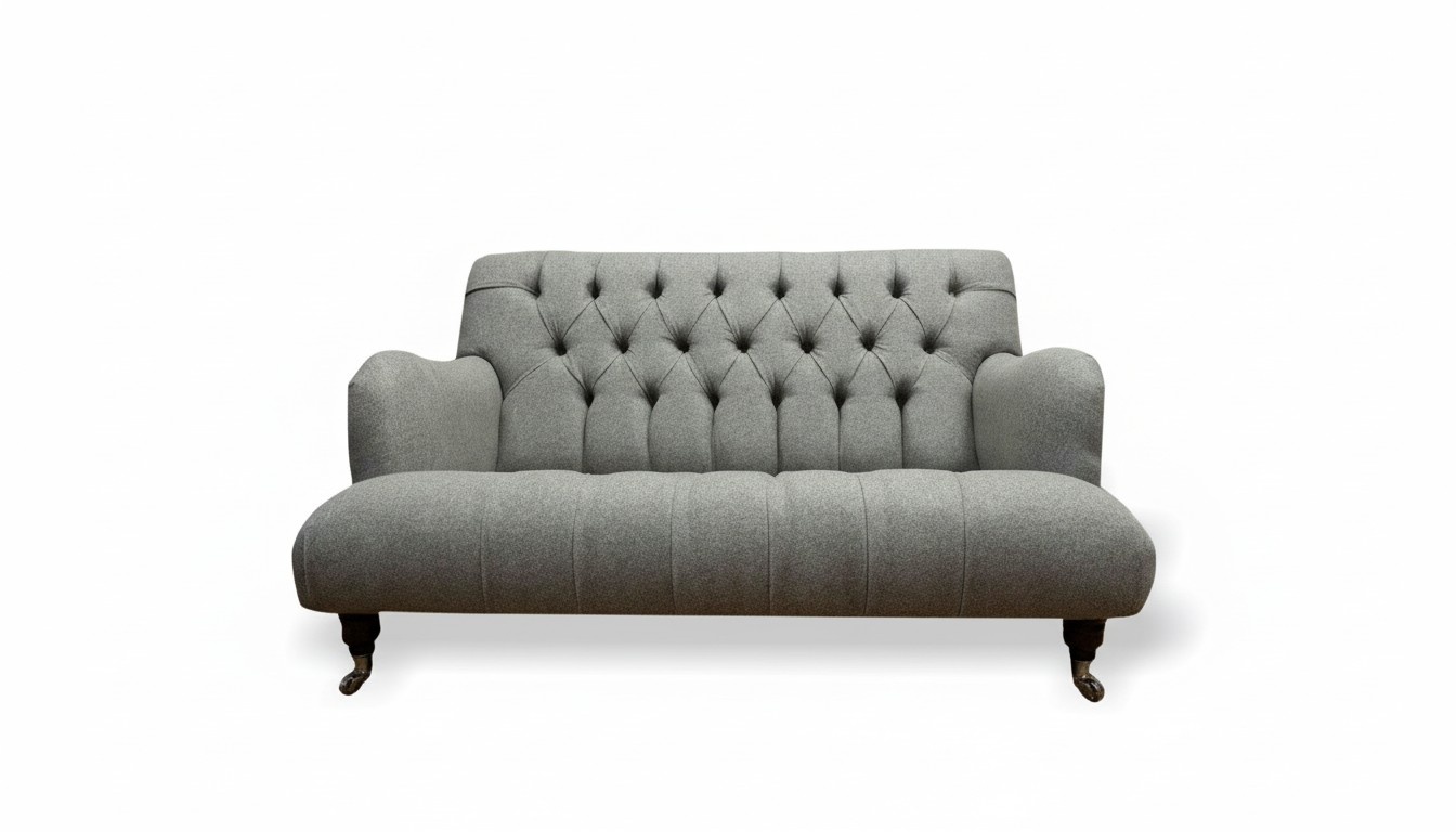 Chesterfield 2 Seater Fabric Gray Textile Luxury Living Room Modern Design Sofa New