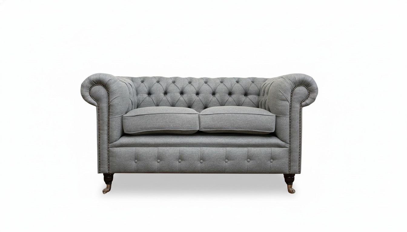 Chesterfield 2 Seater Light Gray Fabric Living Room Design Upholstery Sofa Sofas Textile