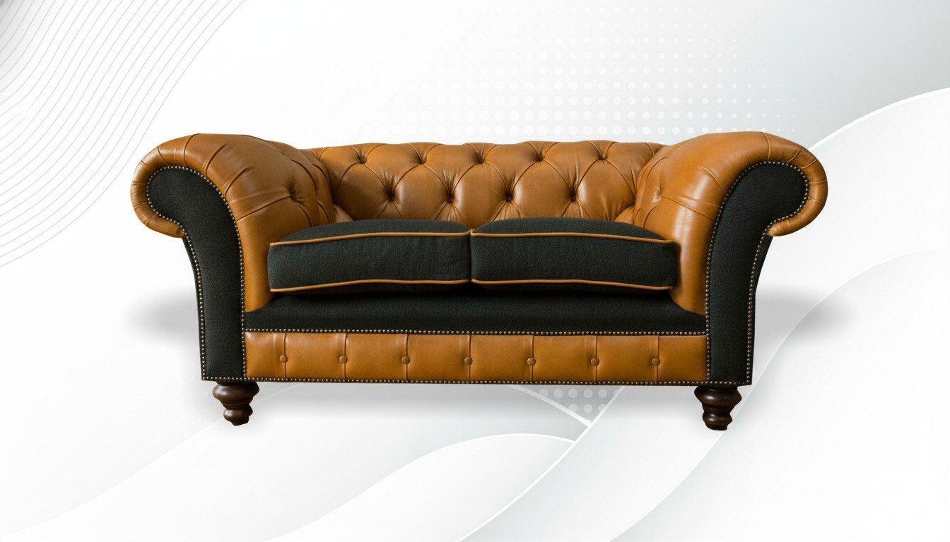 Chesterfield 2-seater living room couch sofa upholstered seating textile leather set