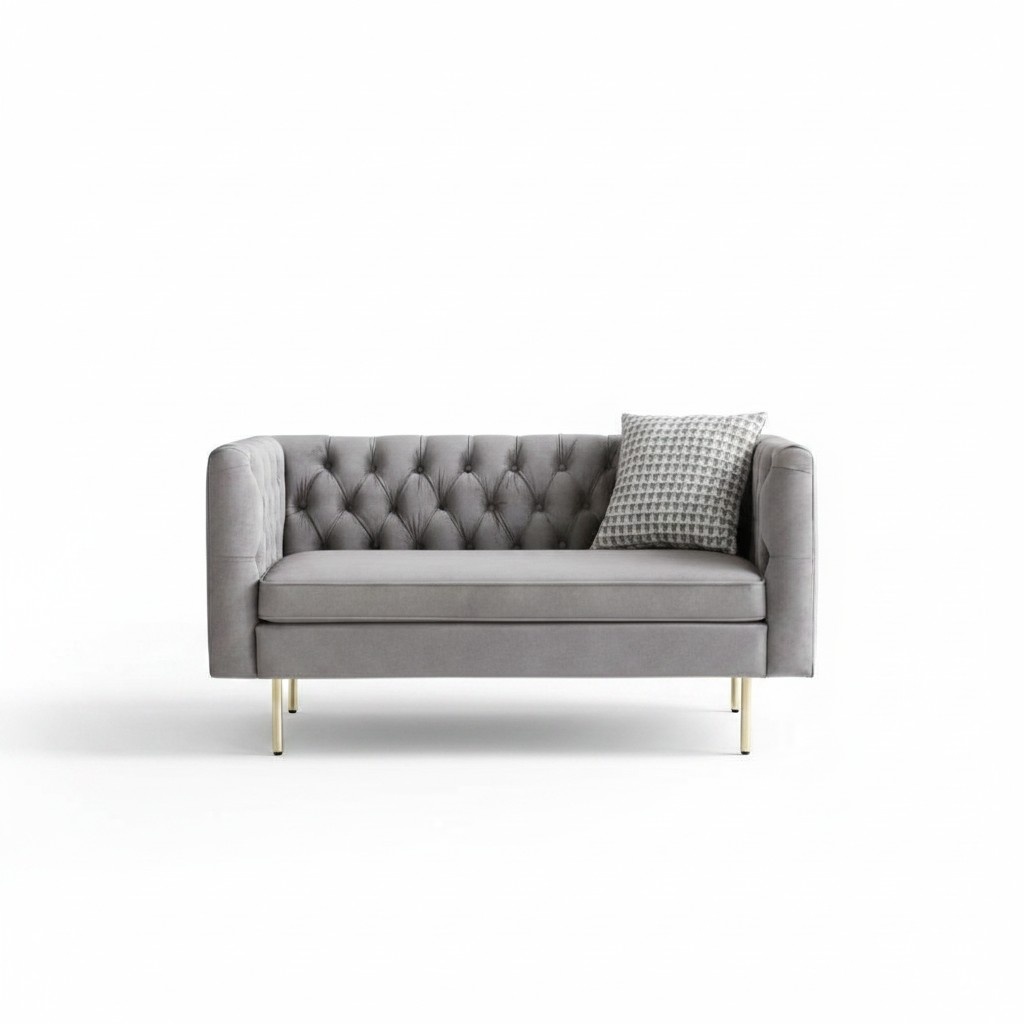 Chesterfield 2-seater Modern Style Sofa Upholstered Textile Grey Living Room Couch New