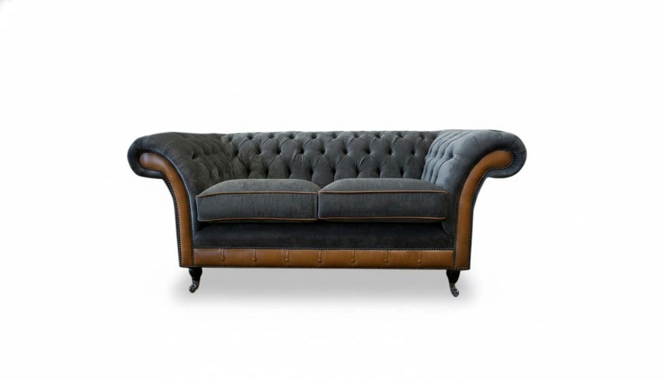 Chesterfield 2 Seater Textile Gray Fabric Living Room Sofa Luxury Furniture Modern New