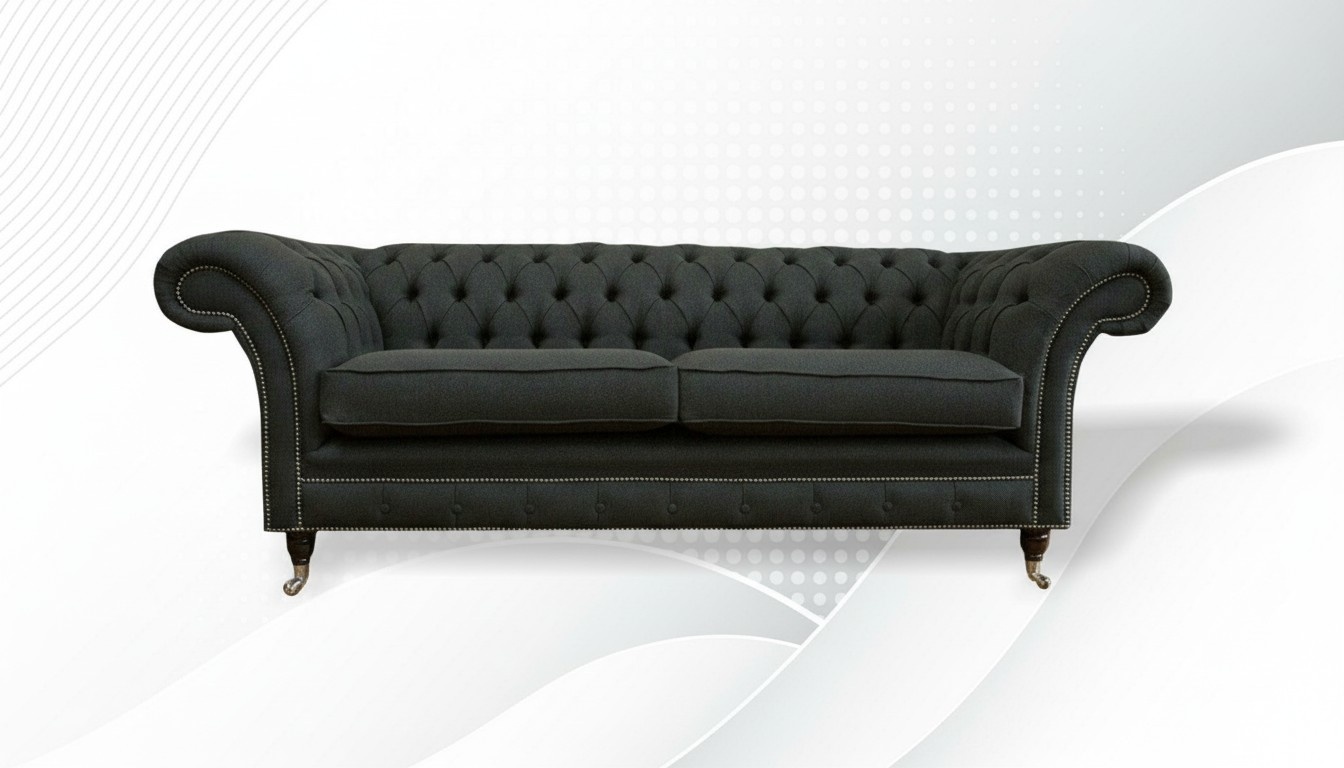 Chesterfield 3 Seat Textile Fabric Three Seater Gray Living Room Design Sofa Couches