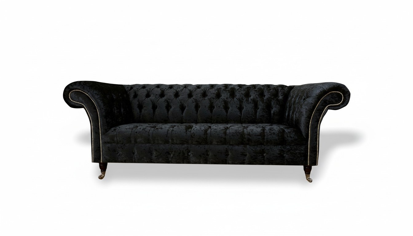 Chesterfield 3 Seater Black Fabric Living Room Design Couches Sofa Sofas Textile