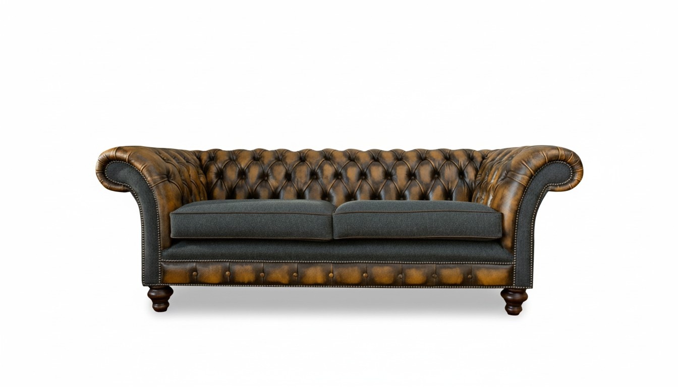 Chesterfield 3 Seater Brown Leather Fabric Living Room Modern Luxury Furniture Sofa New